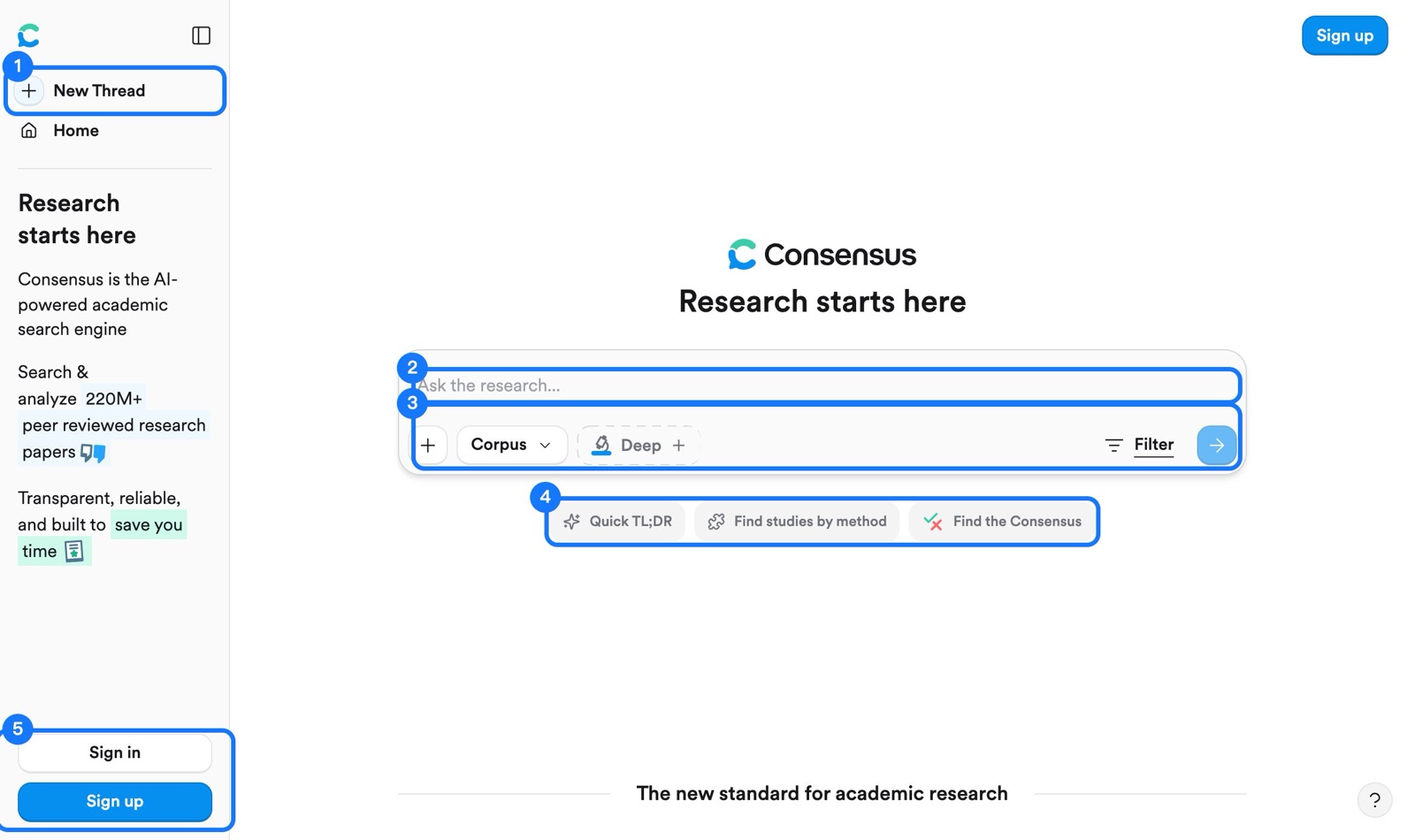 Consensus 网页版公开主界面（已标注）