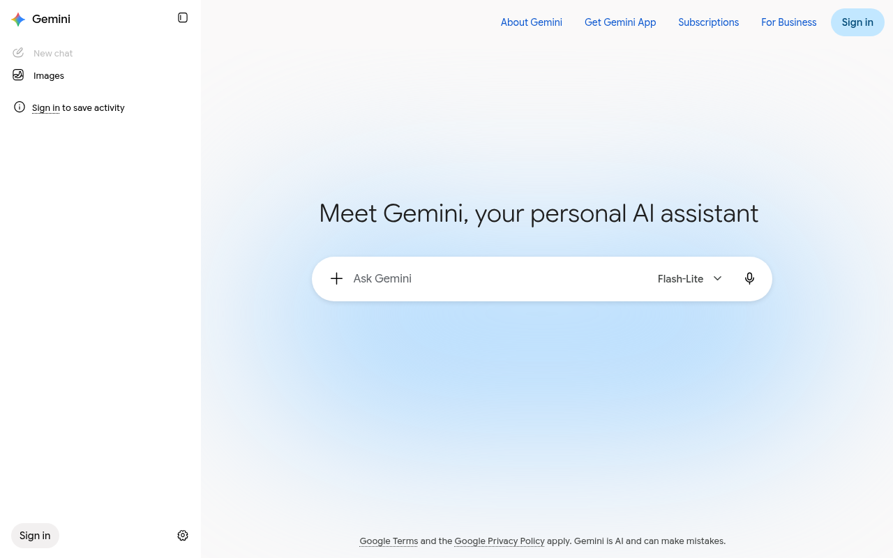 Gemini 网页主界面(未登录公开页)
