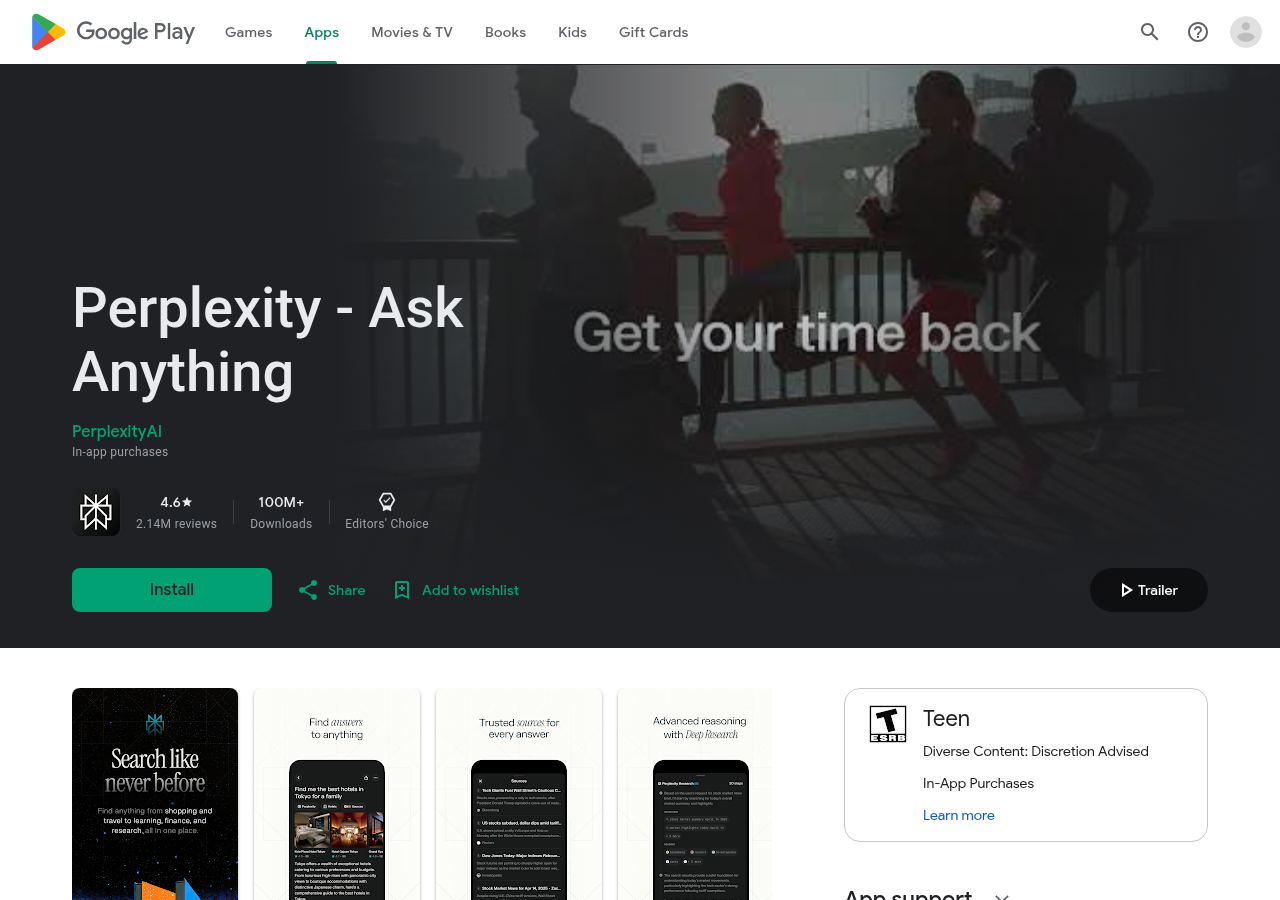 Google Play 中的 Perplexity 应用