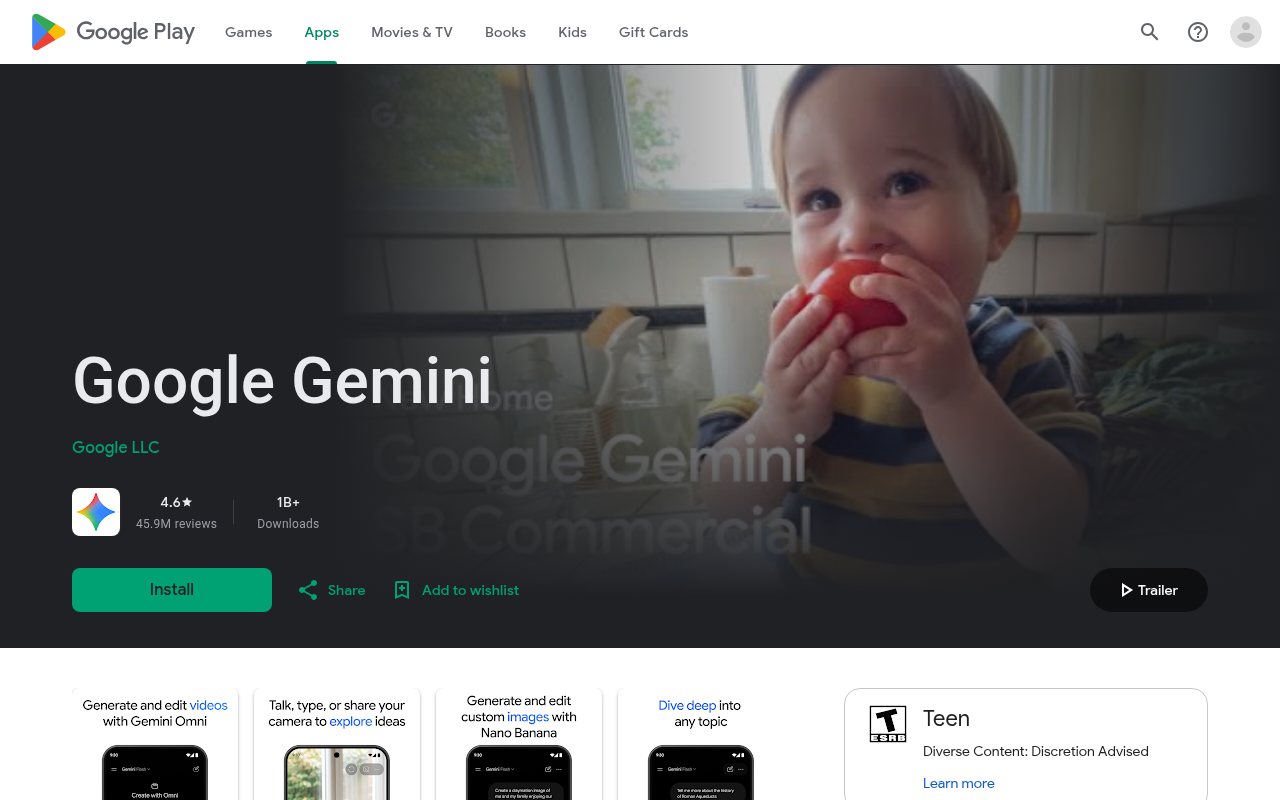 Google Play 官方 Google Gemini 页面